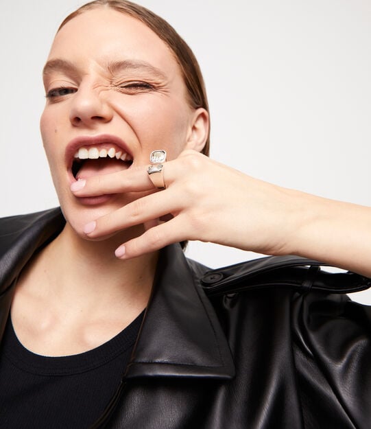 Ring with white crystal, Silver, large